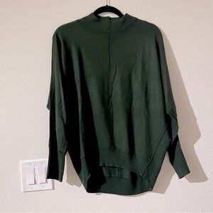 Design 365 Christmas Forest Dark Green Mock Neck Bat Sleeve Boxy Sweater